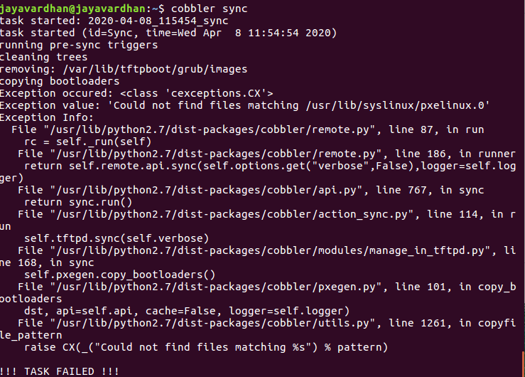 After running cobbler sync i get TASK FAILED · Issue #2318 · cobbler ...