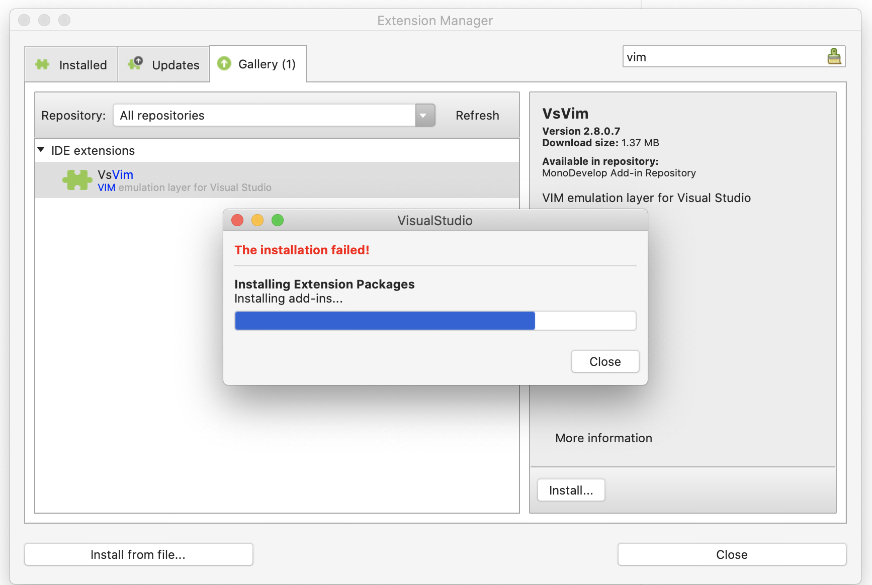 VsVim on Visual Studio for Mac 8.8 Install failed · Issue #2862 · VsVim ...