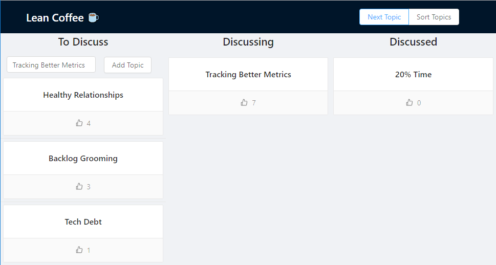 GitHub - kyle-copeland/lean-coffee: Have distributed meaningful ...