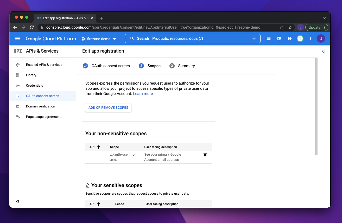 OAuth Consent Scopes