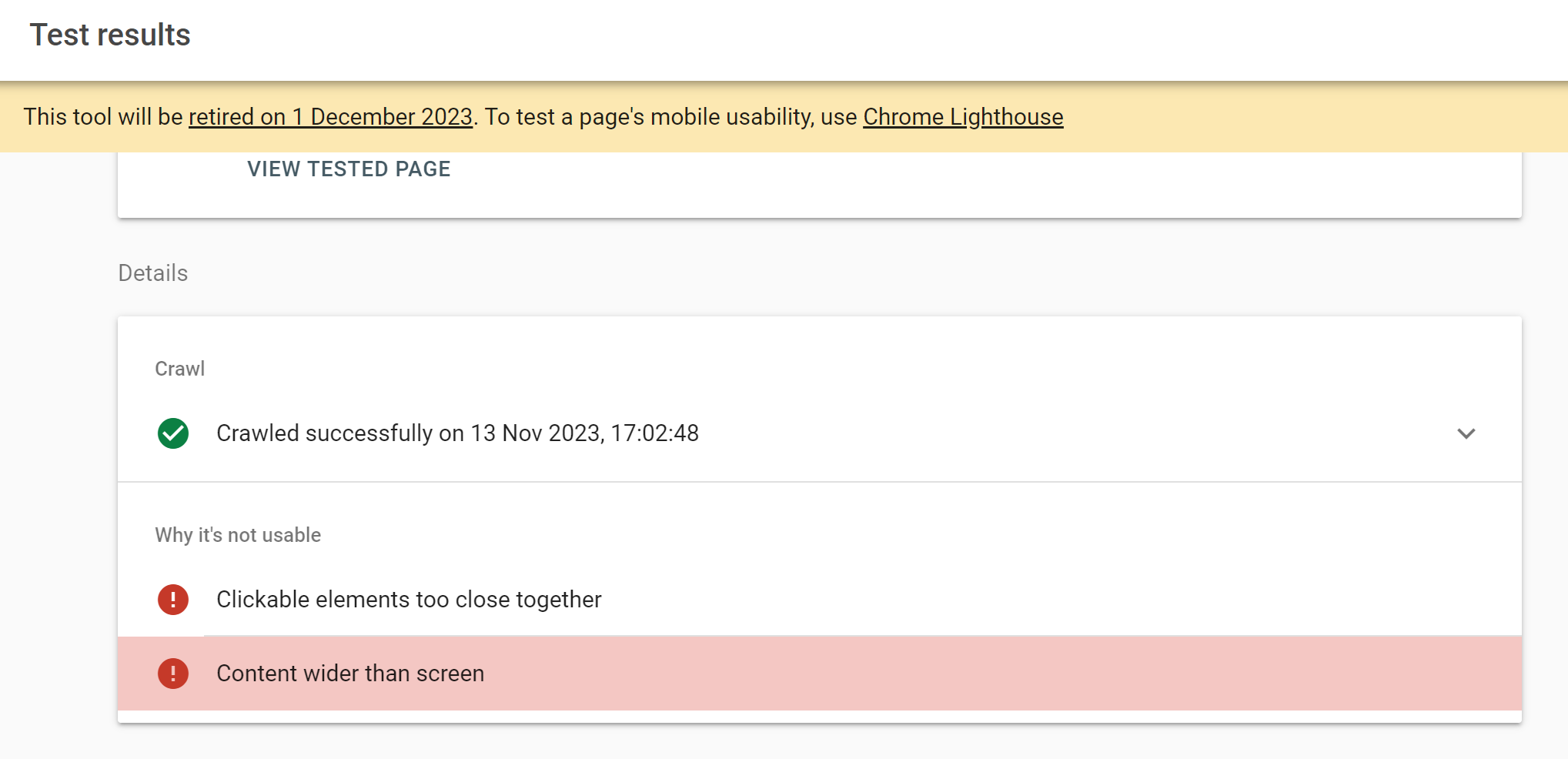GSC flags mobility errors & advises to test in Chrome Lighthouse, but