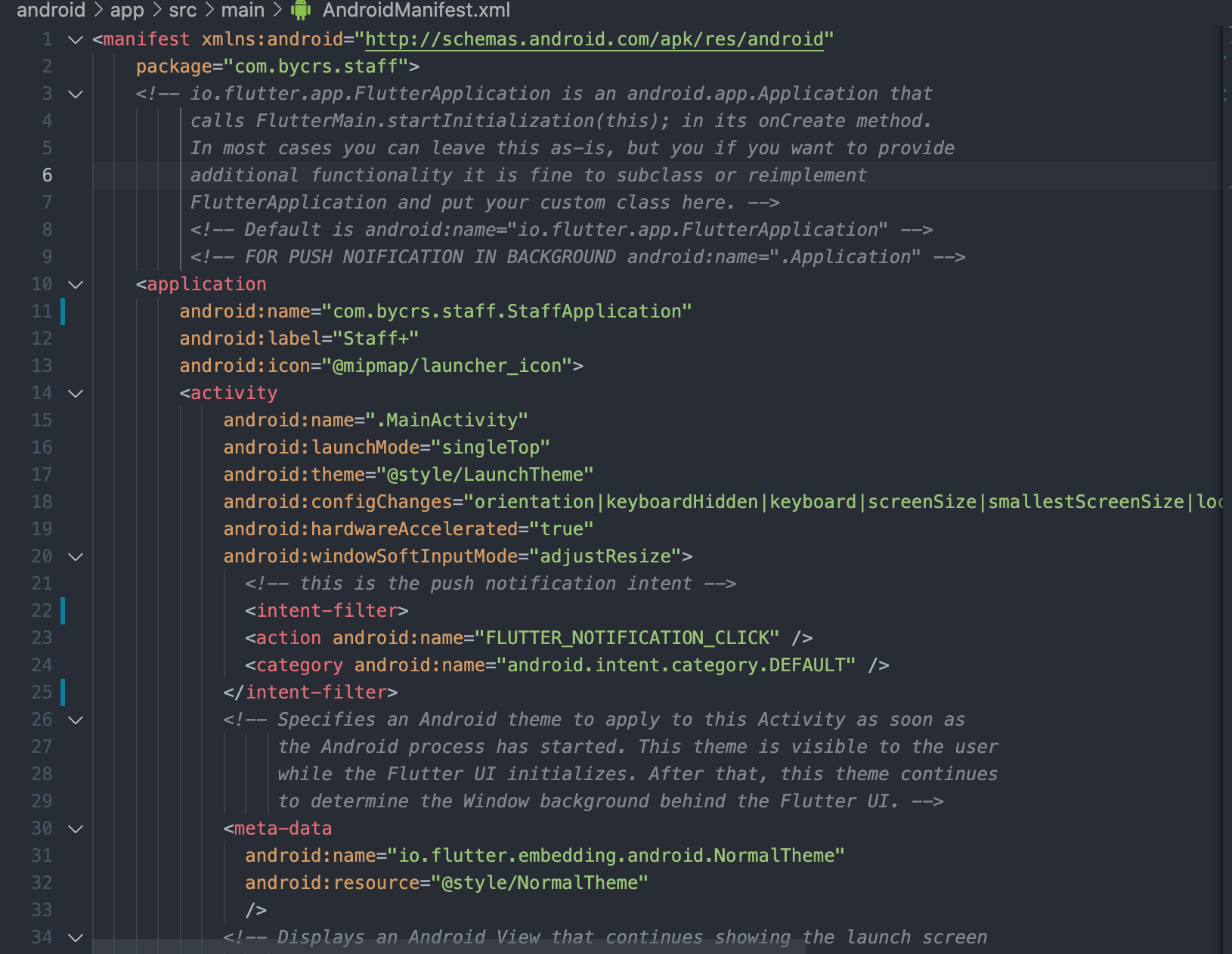Flutter can't find custom application name specified in Manifest ...