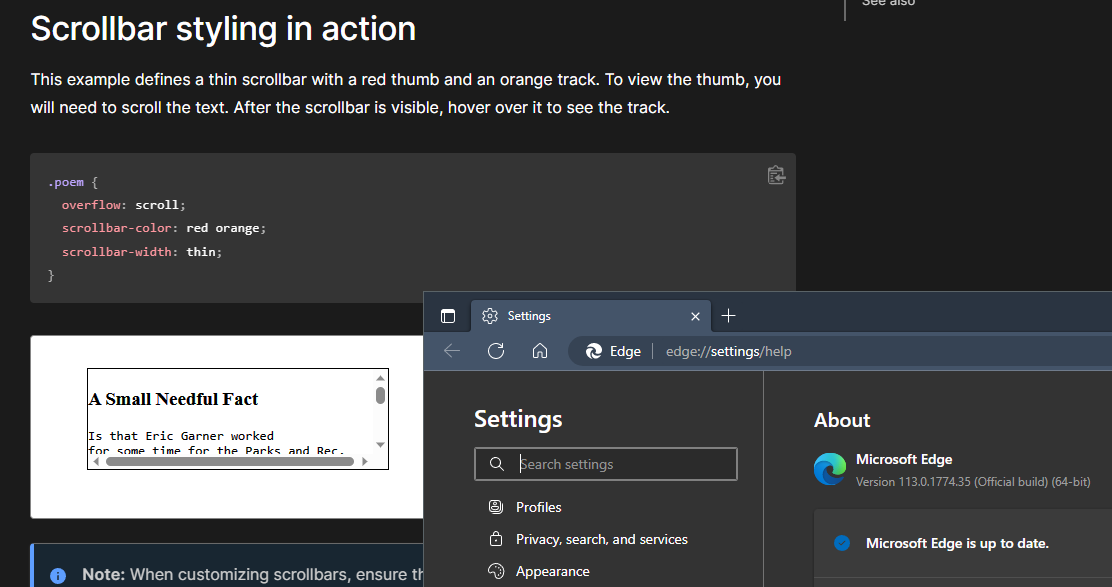 cant see red thumb and an orange track as mentioned in the scrollbar