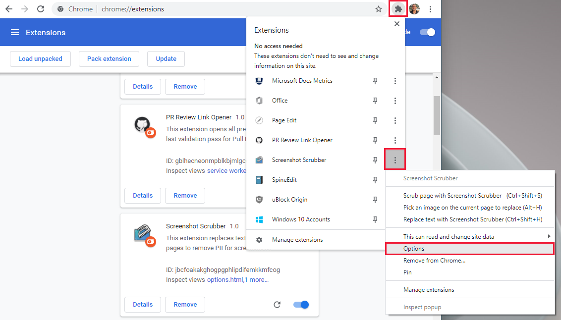 Shows the ScreenshotScrubber Options menu