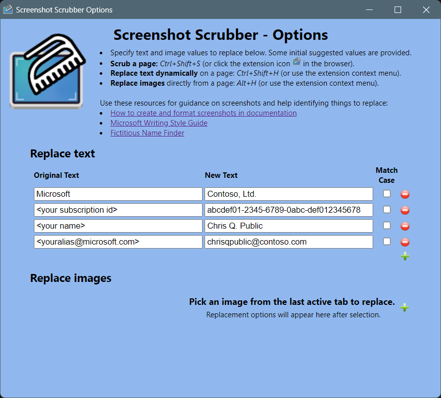 Shows the Screenshot Scrubber Options dialog