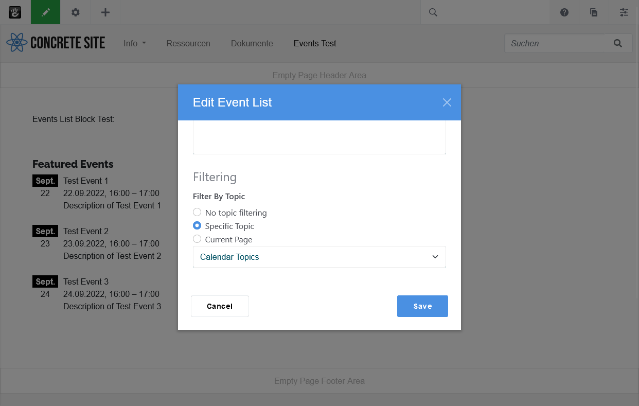 [V9.1.2RC1] Event List Block Specific Topic Filtering doesn't work/ throws a syntax error