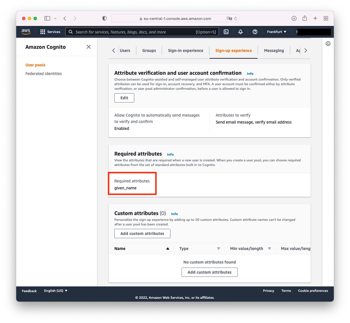 Authentication - Configured mandatory attributes not set in Cognito ...