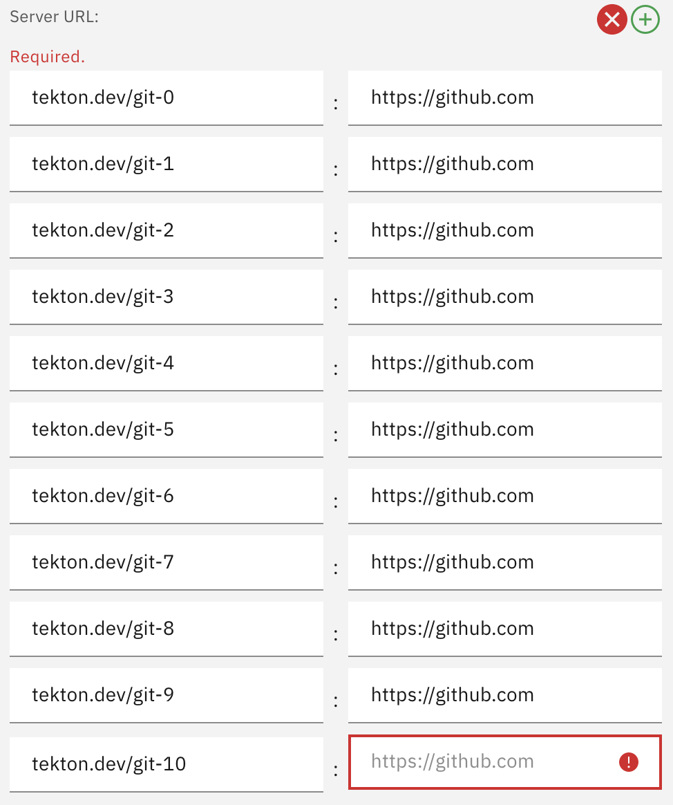 Secret creation: Cannot type in server URL field after the 10th server ...