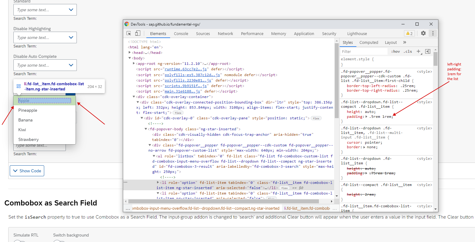 Bug: Left padding on Standard Combobox "Hide Addon Button" should be ...