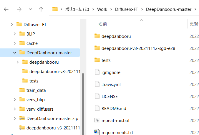 DeepDanbooruのディレクトリ構造 