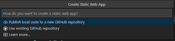 Publish local code to a new GitHub repository or Use existing GitHub repository