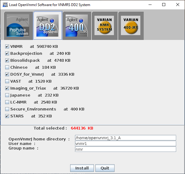The OpenVnmrJ installation dialog panel after clicking the DDR2 tab