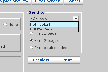 Printer selection within the Plot panel of OpenVnmrJ
