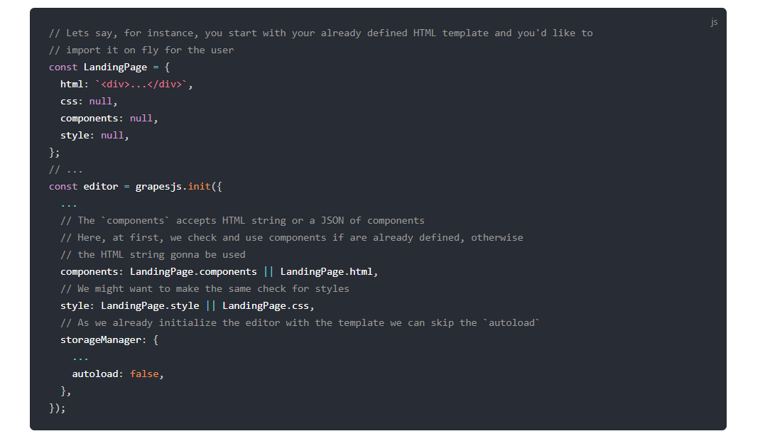 Unable load predefined template. · Issue 2365 · GrapesJS/grapesjs · GitHub
