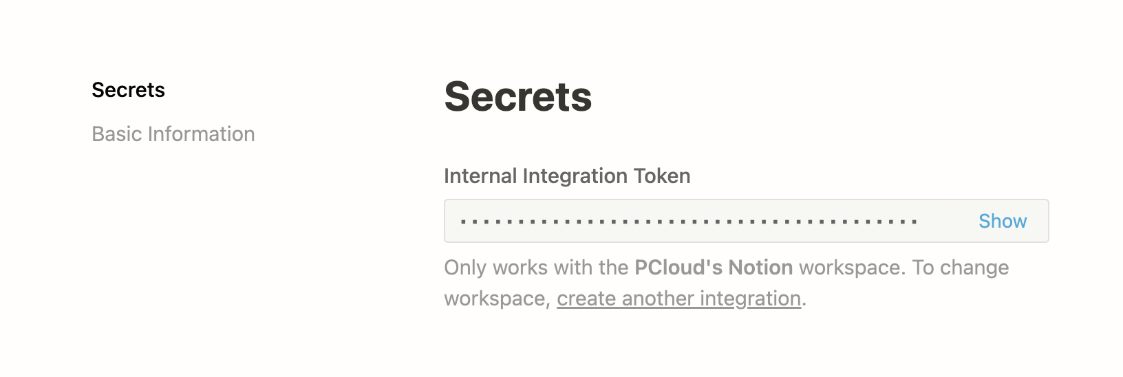 Copy the Internal Integration Token