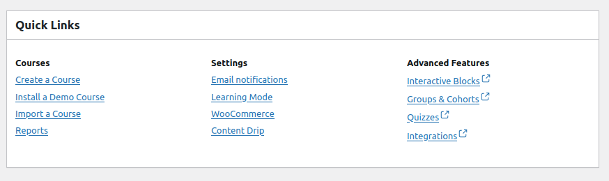 Image of the Quick Links section