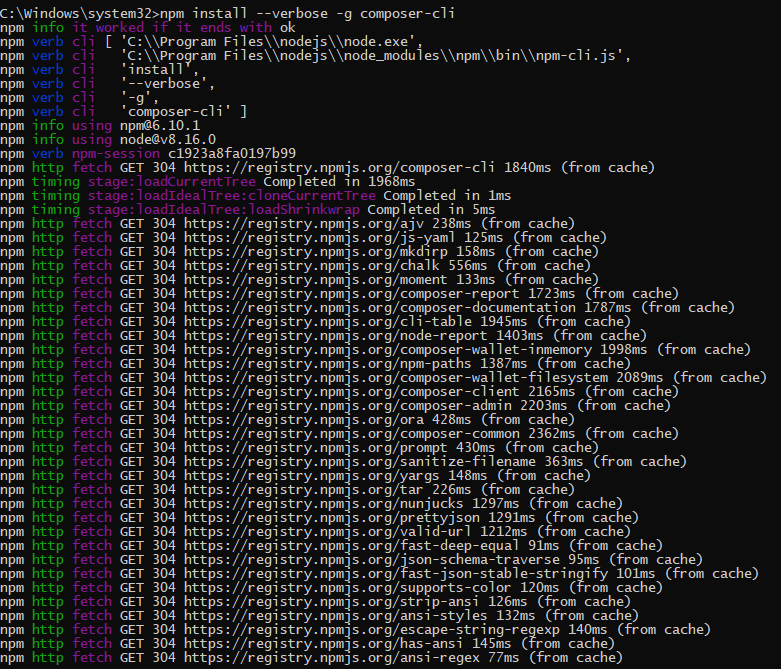Error in running this command npm install g composer cli in window 10