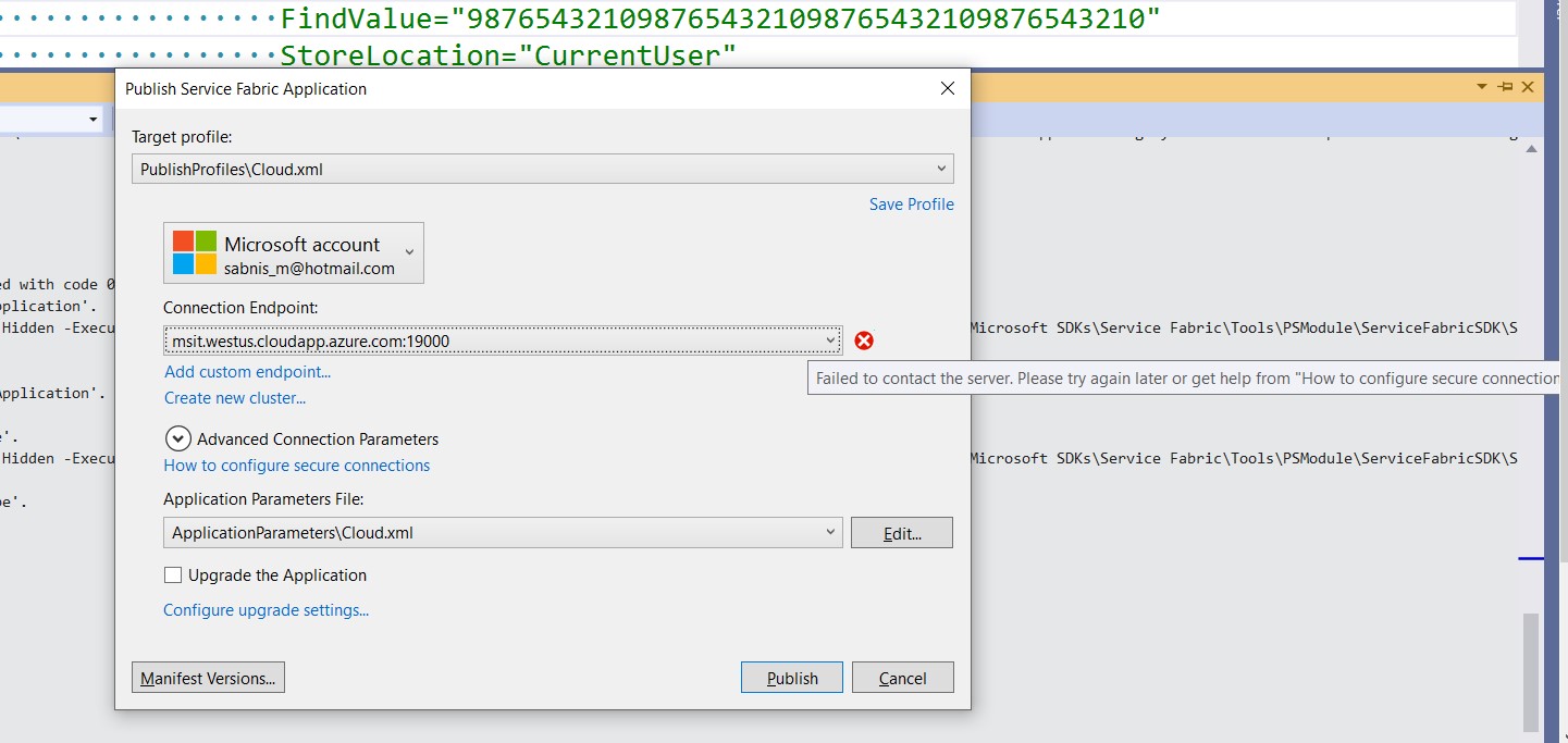 Error in deploying the Service Fabric Application in Service Fabric