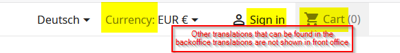 Front office not translated, present in back office
