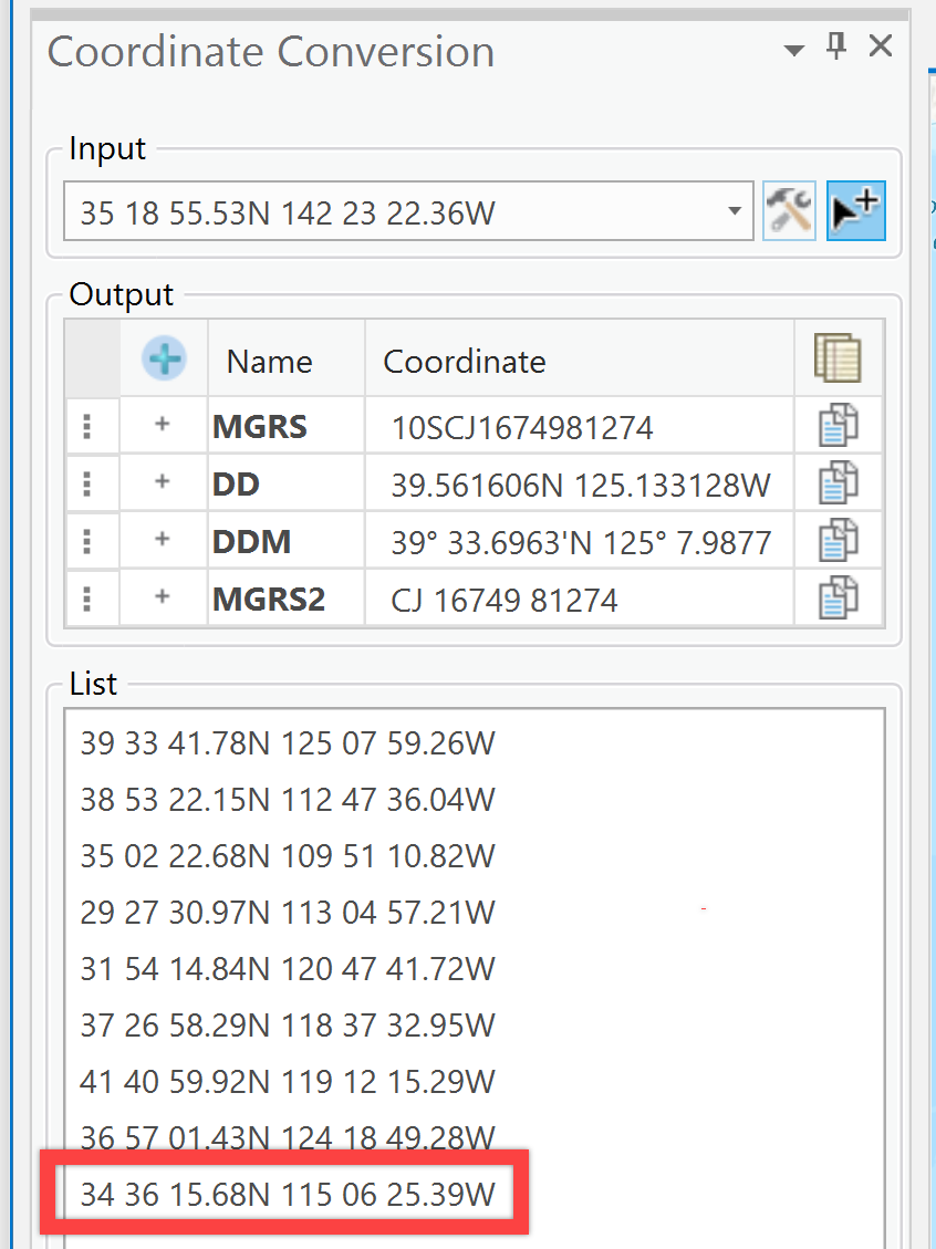 Retrieve/copy different formats for coordinates already in the List ...