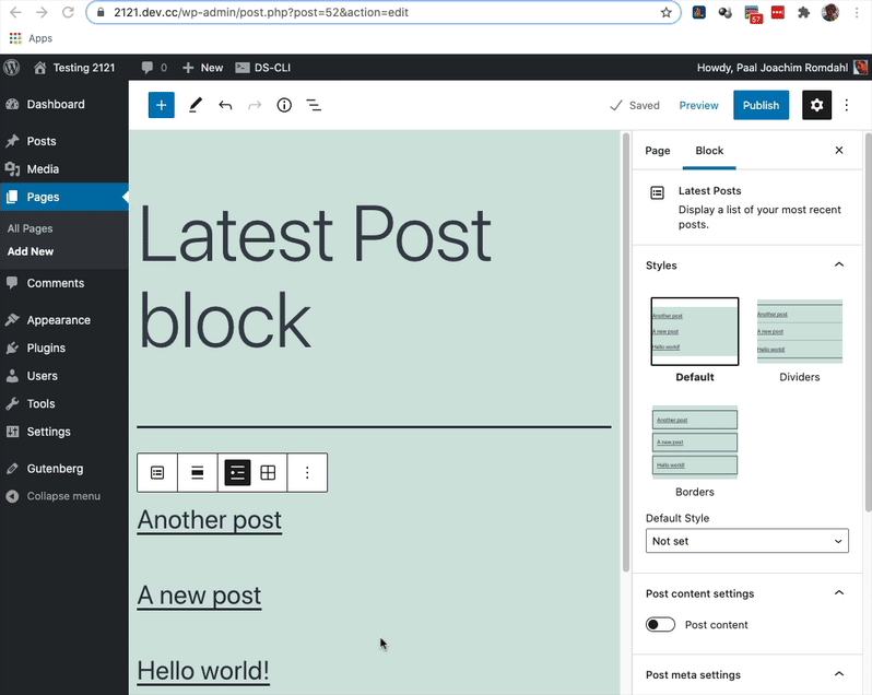 Latest post block not able to select block after leaving and returning