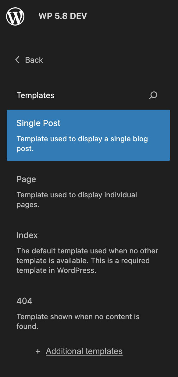 Full Site Editing + seen in sidebar should mean add a new template