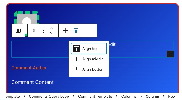[Block] Comments Query Loop block - Comment Template - Row - Change ...