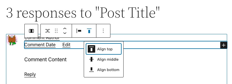[Block] Comments Query Loop block - Comment Template - Row - Change ...