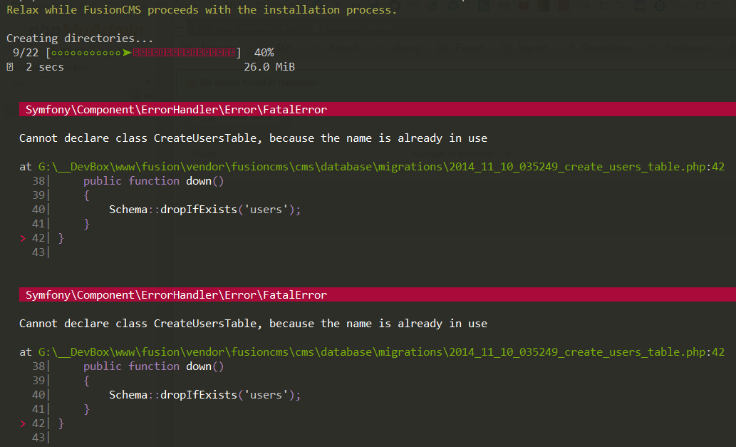 Issue: Cannot declare class CreateUsersTable! · Issue #555 · fusioncms ...