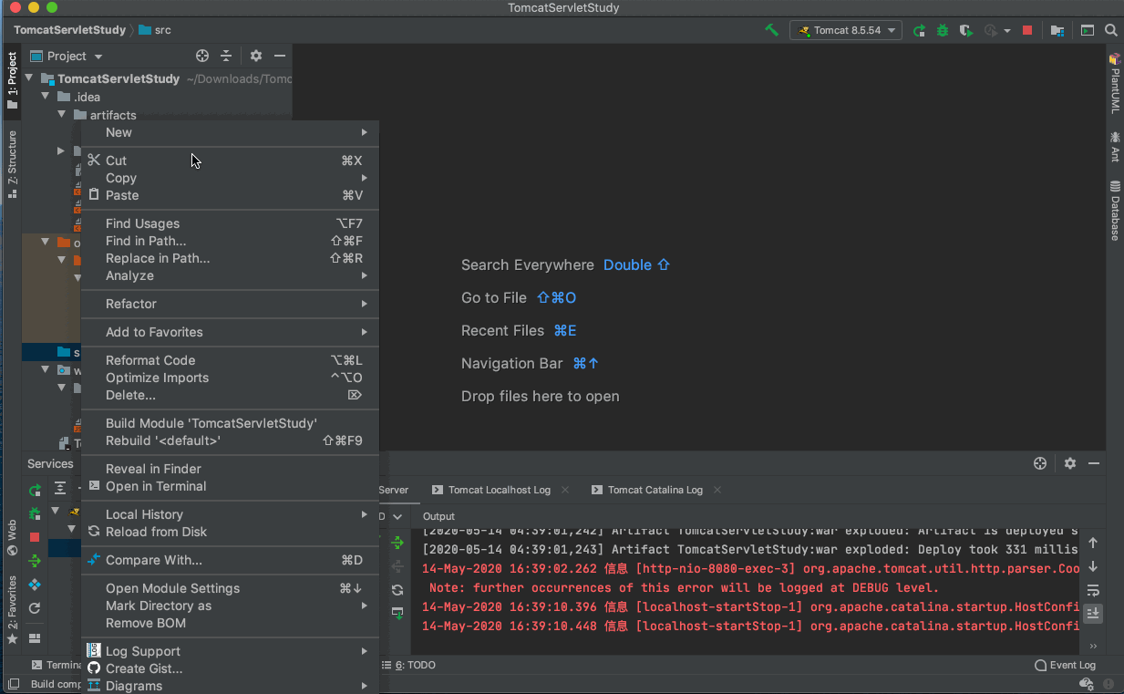 tomcat + IDEA when deploying a project：Artifact TomcatServletStudy:war ...