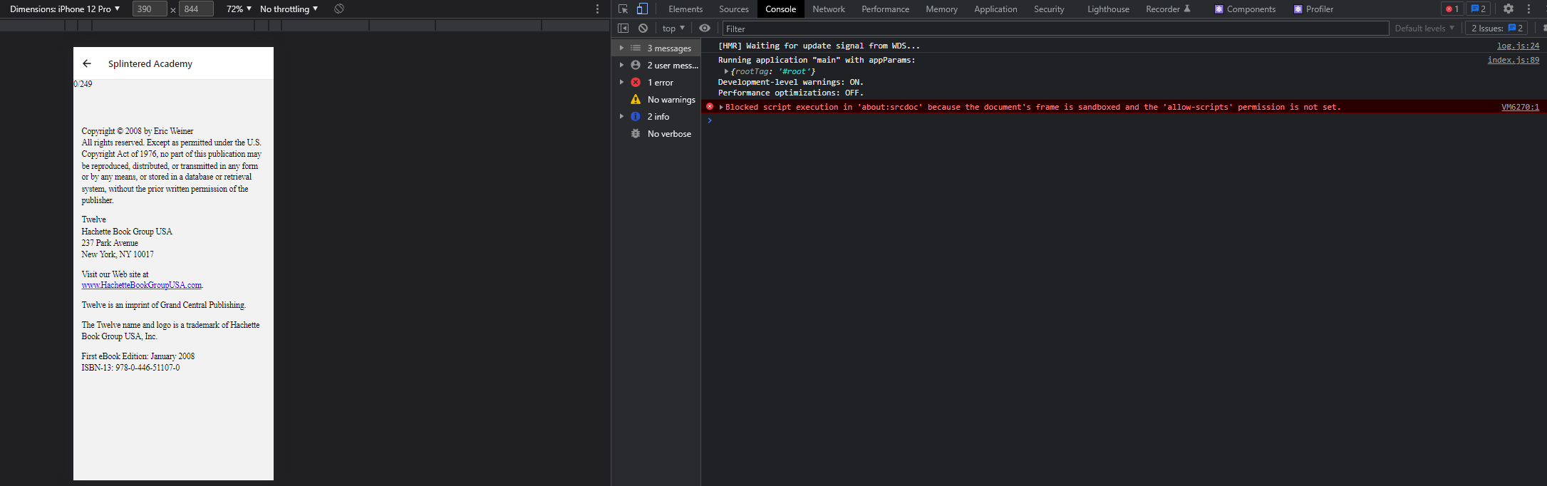 Blocked script execution in 'about:srcdoc' because the document's frame ...
