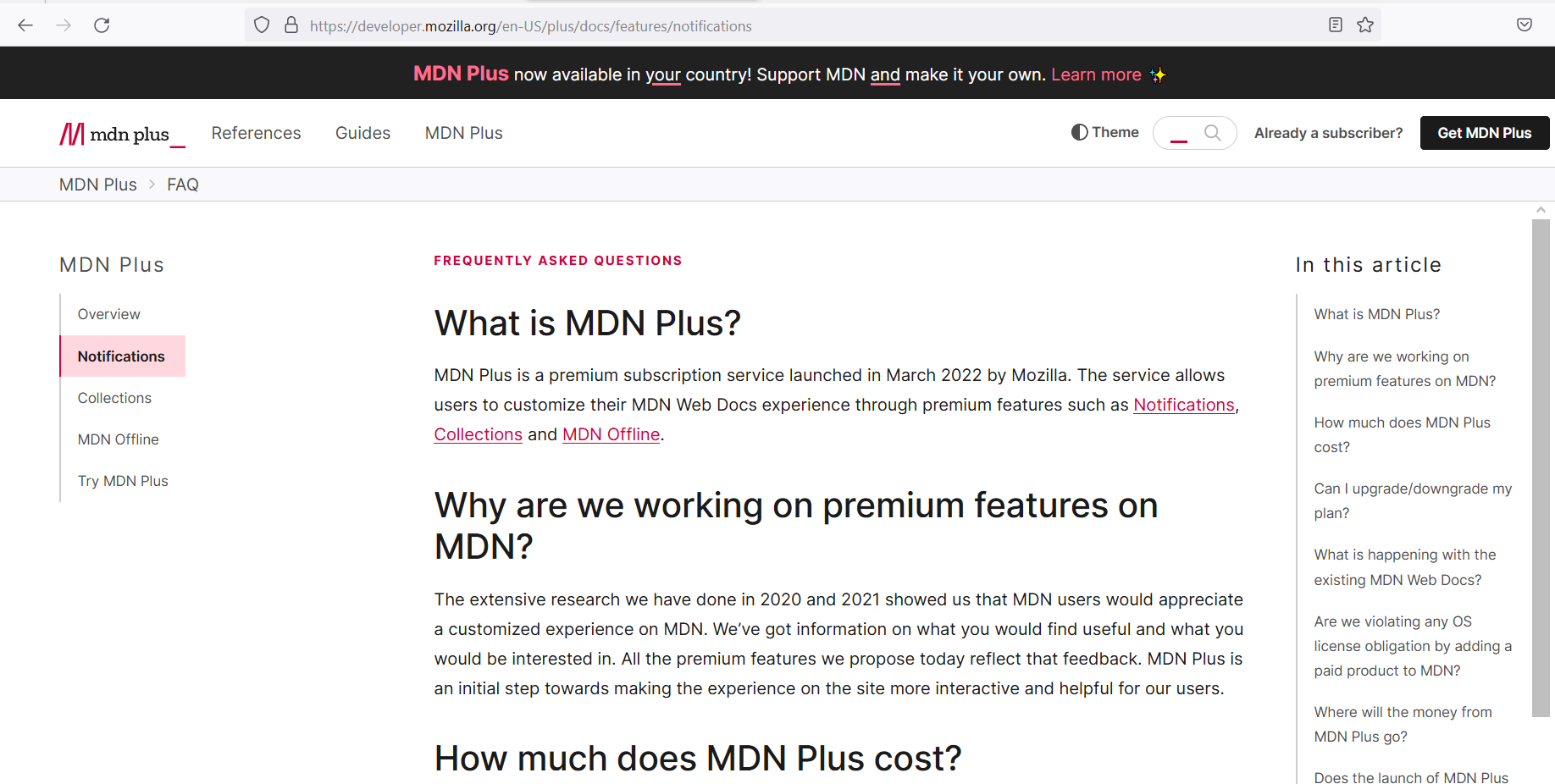 MDN Plus documentation pages display FAQ content under certain steps