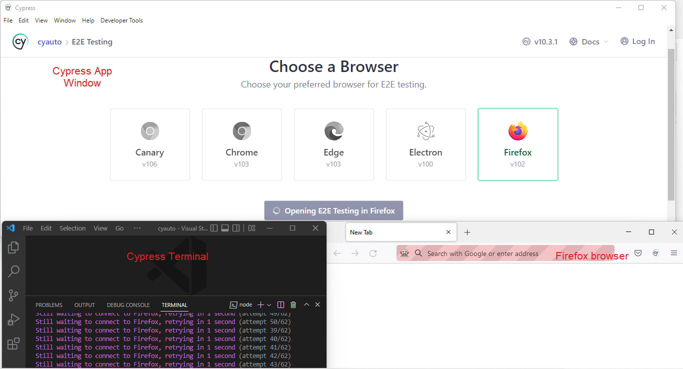 Firefox: Cypress version 10 and above, tests not being running in ...