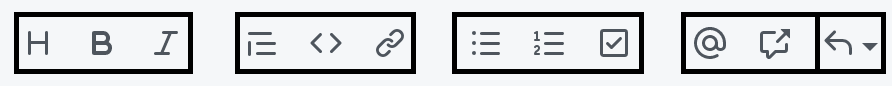 Screenshot of github rich text options with boxes around the 5 groups