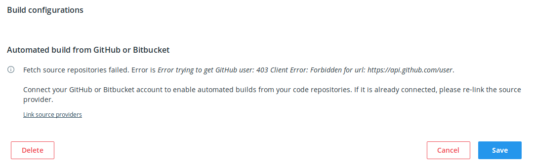 Can't set up any new autobuilds (from github): Gateway Time-out · Issue ...