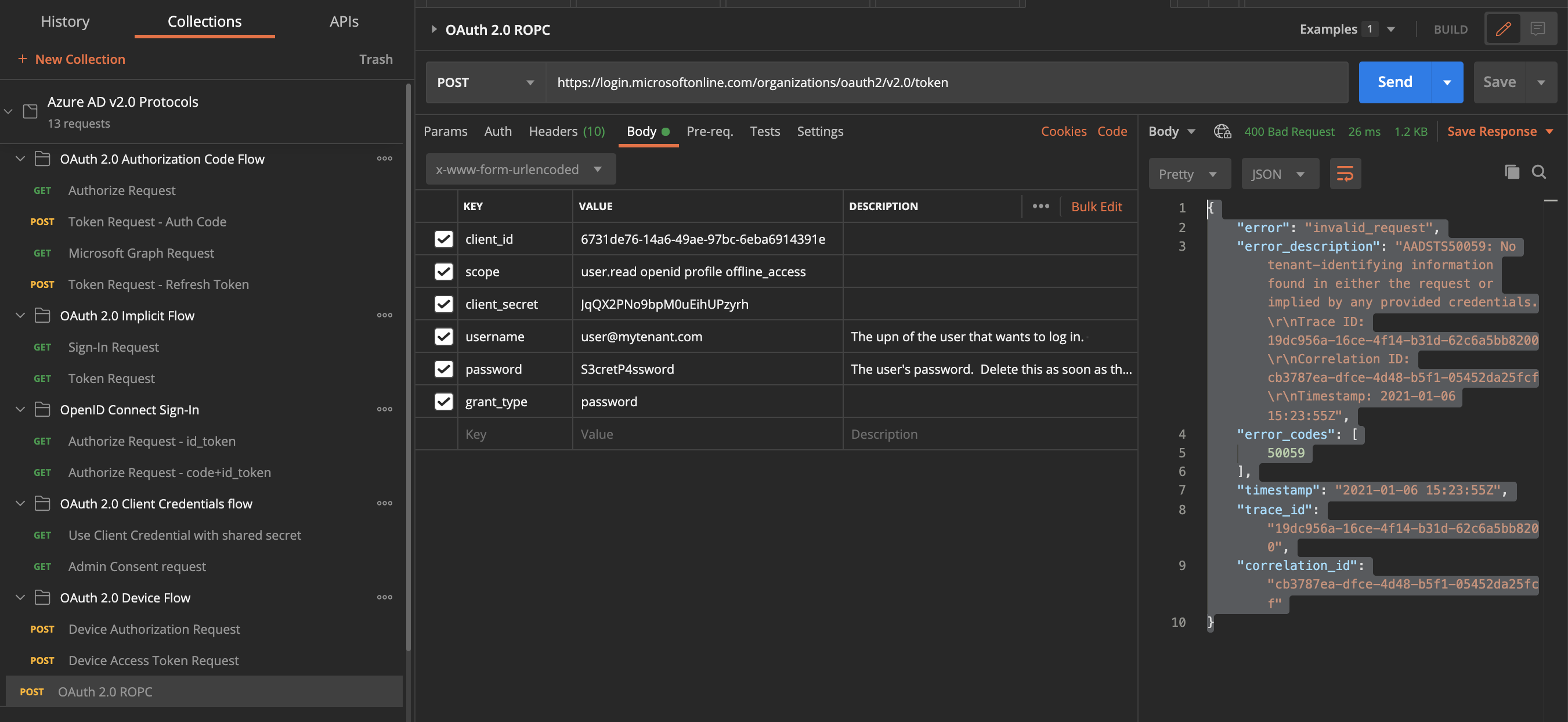 Azure AD Postman Example ROPC request not working · Issue #68490 ...