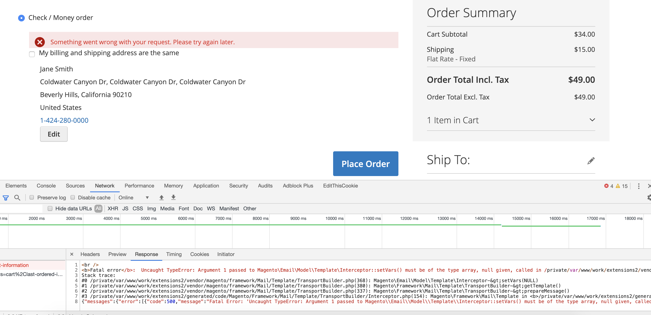 Checkout not working if order email copy contains multiple emails and