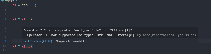 reportGeneralTypeIssues doesn't accept operator "*" for str and int ...