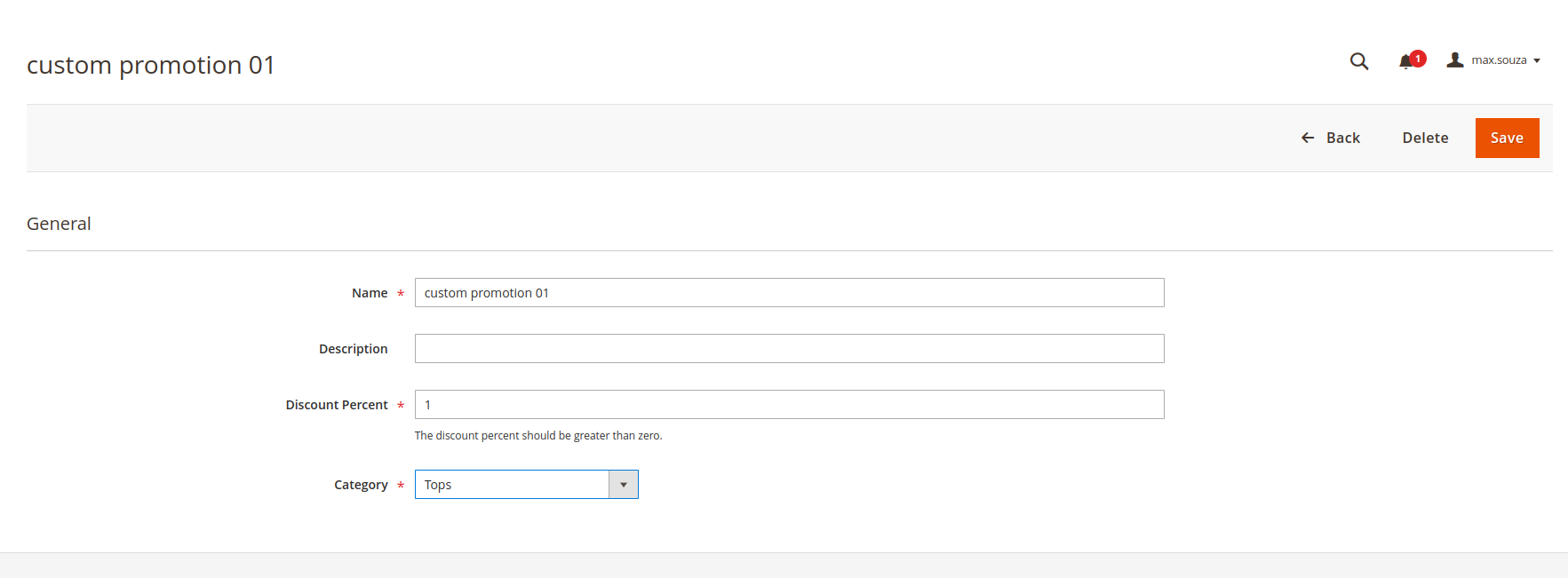 Custom promotion edit