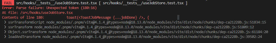 jsx in zustand store function throws error with vitest and testing ...