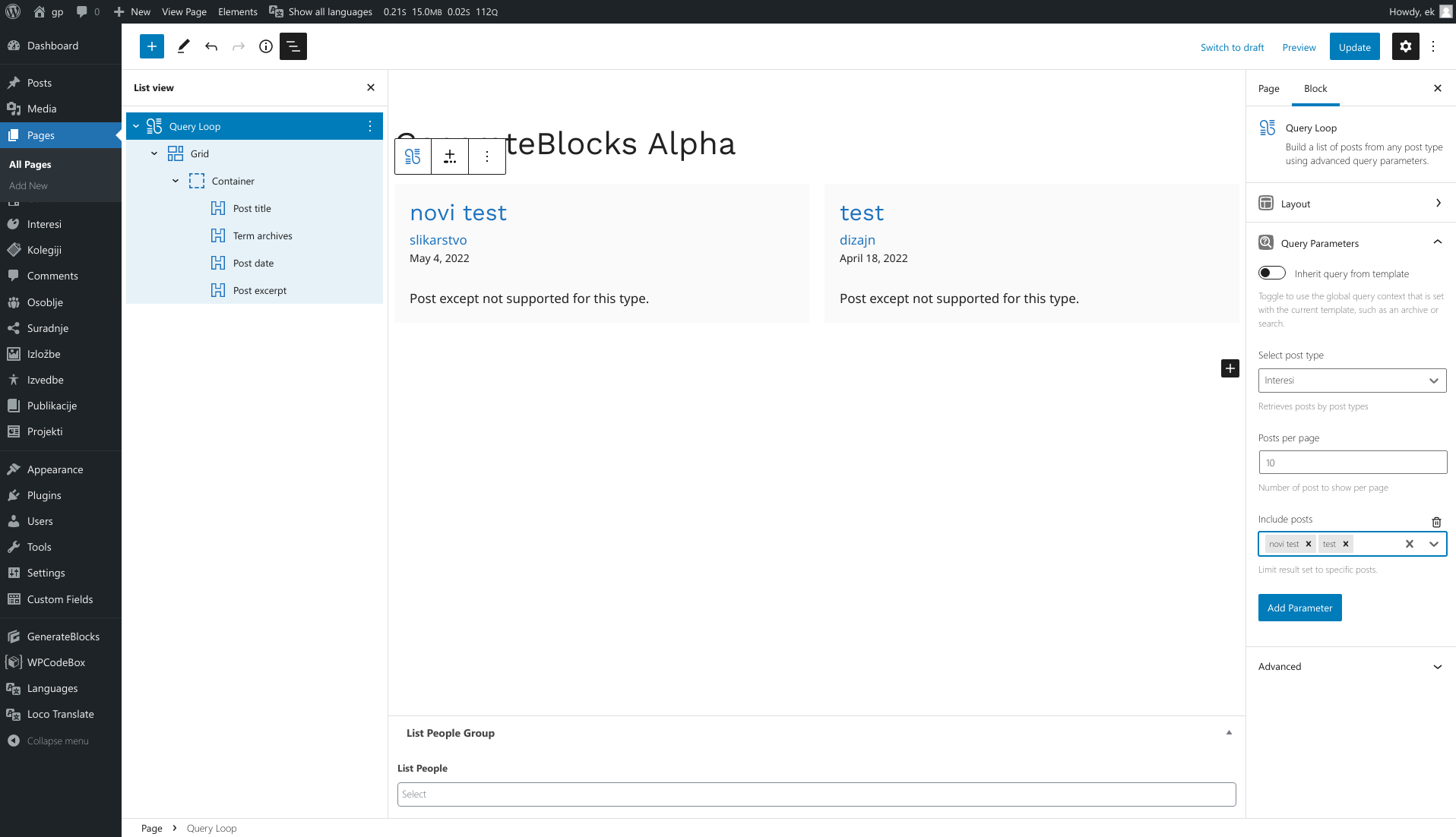 Drag and drop to order with the "Include posts" query parameters