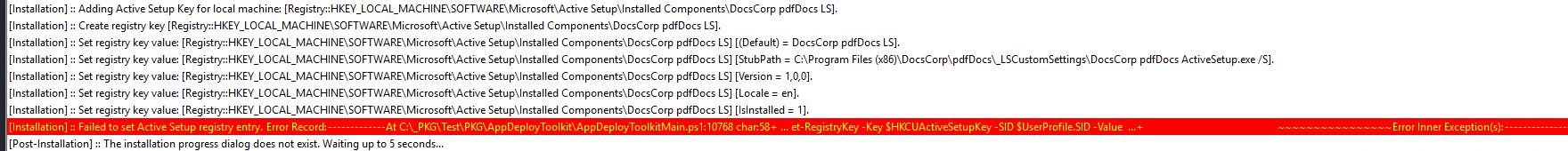 Active Setup 3.8.4 Inner Exception when toolkit is ran in system ...
