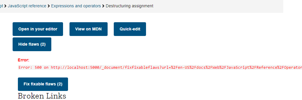 Error 500 from local server when fixing fixable flaws · Issue #4392 ...