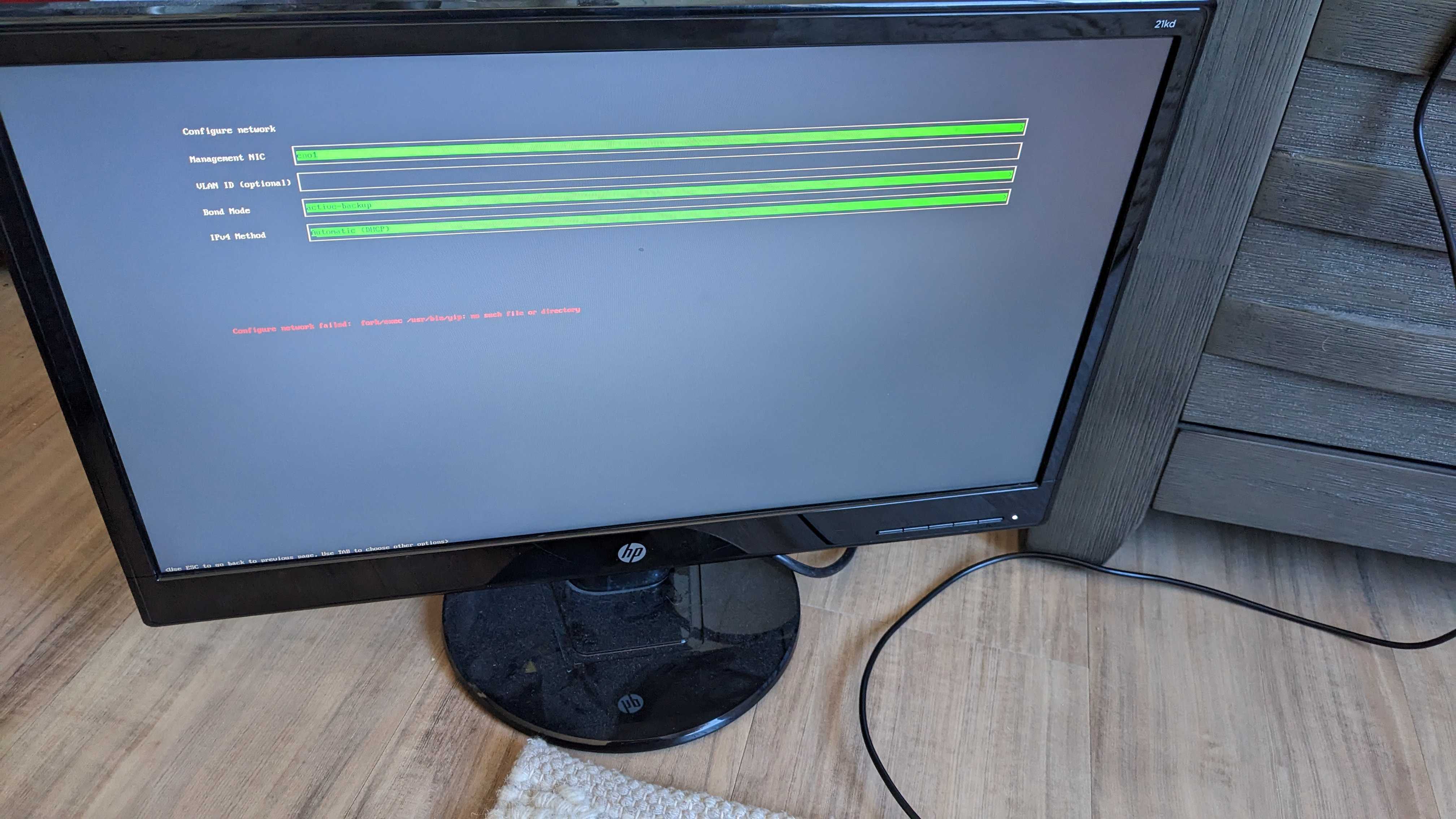 [BUG] Harvester Master ISO Install Fails On Network Section `Configure network failed fork