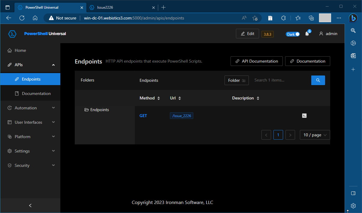 Unhandled exception when accessing a nonexistent admin endpoint