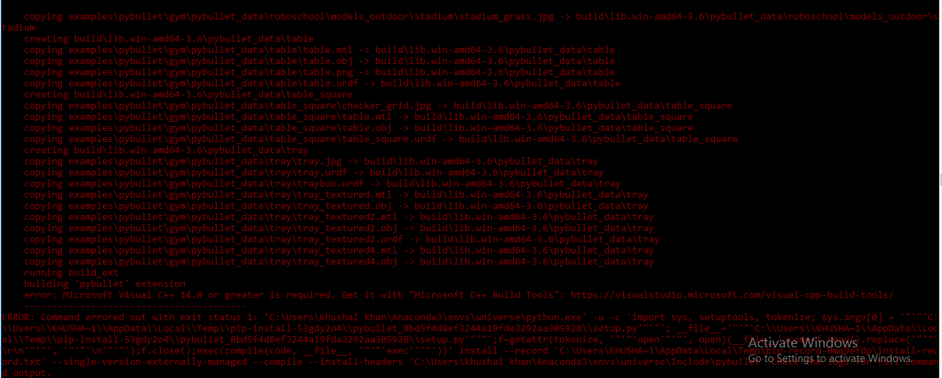 error in installation of pybullet in python 3.6(pip install pybullet