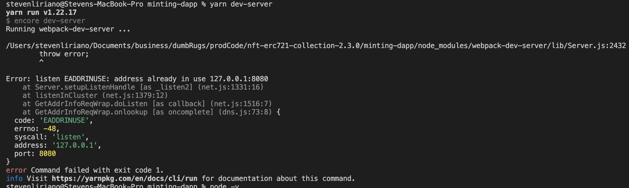 Error running yarn devserver from command line · Issue 275 · hashlips