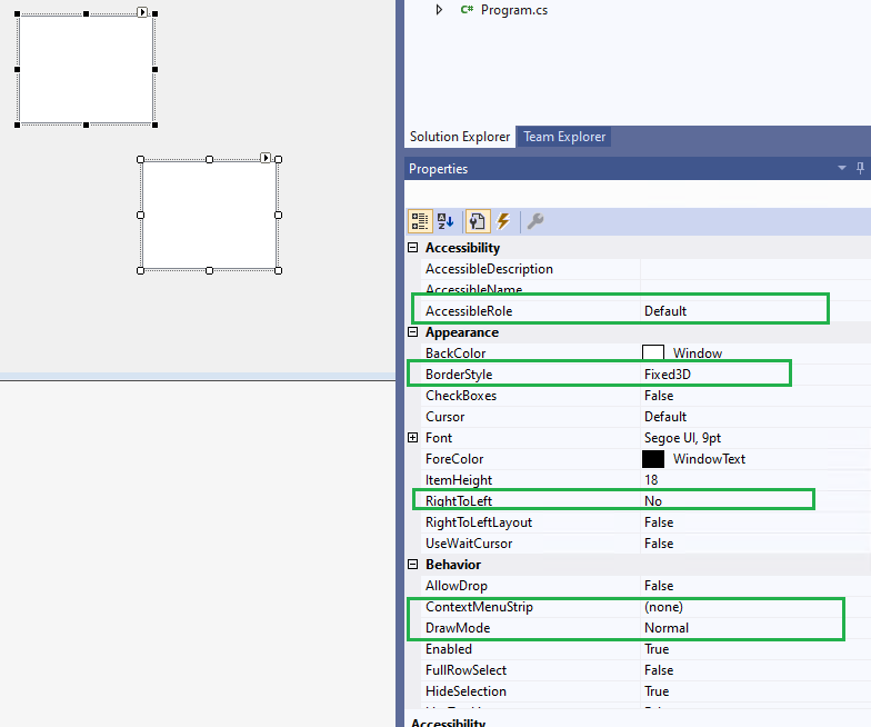 Some properties are grey with black rectangle in Properties window ...
