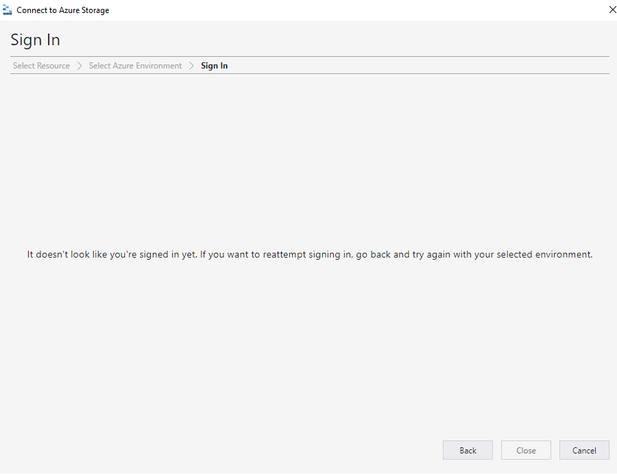 The connect dialog is closed after closing the 'Sign in' dialog with ...