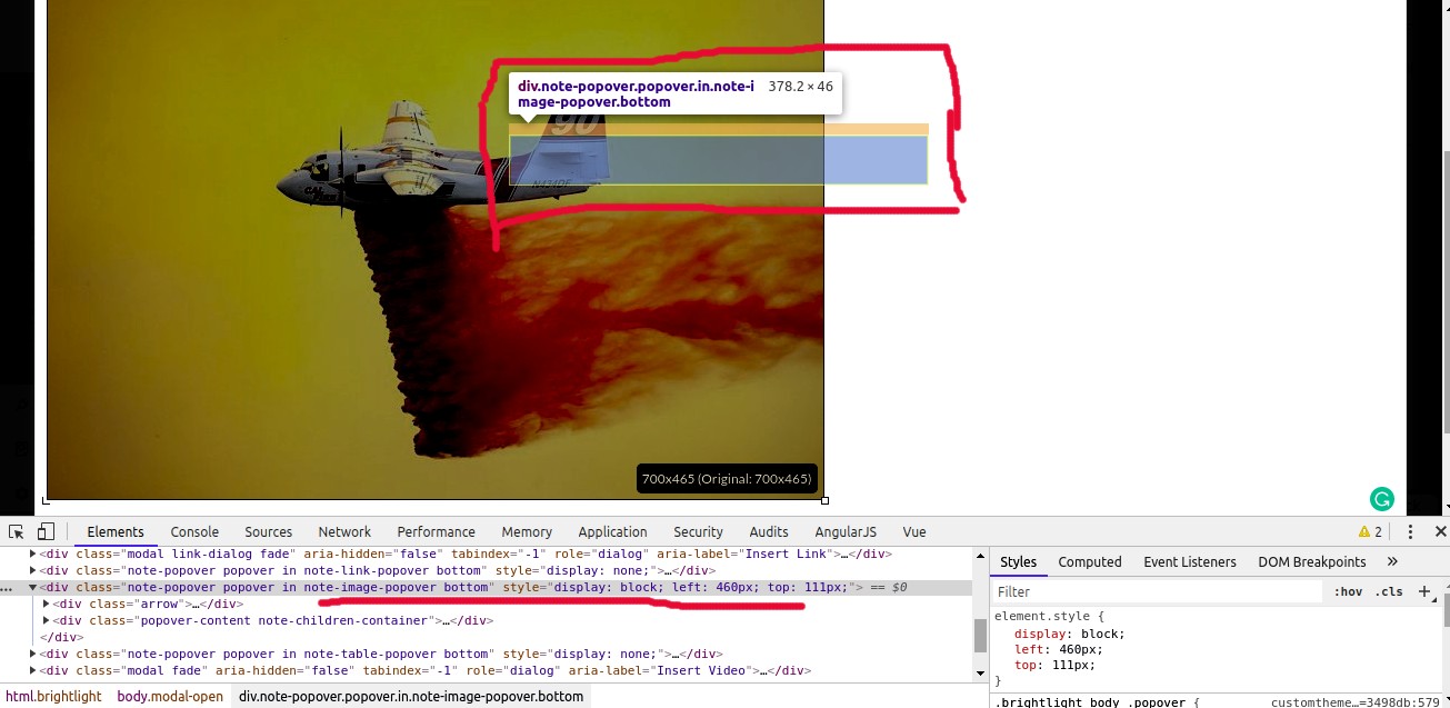 image resize popover is not show when we click on the image. · Issue ...